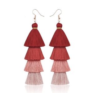 Bohemian Red & Pink Ombré Long Chandelier Tassel Earrings